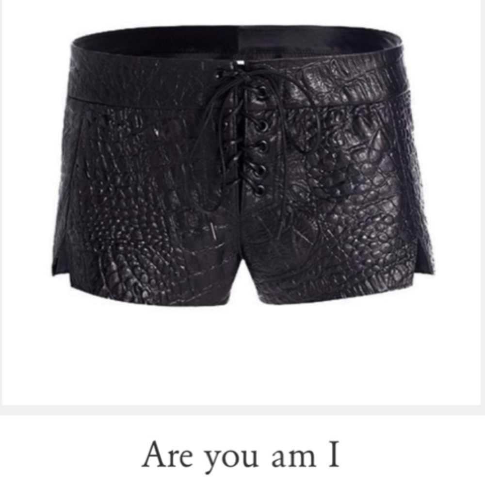 Black Hornback Mini Leather Lace-Up Shorts
